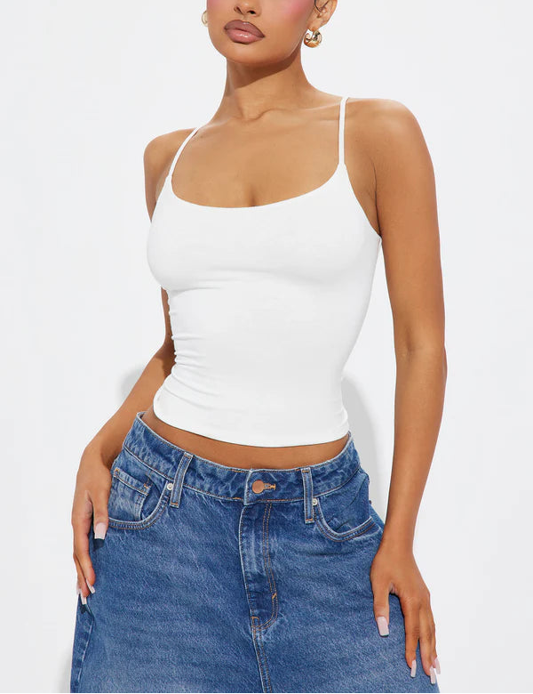 Double Lined Jersey Cami with Adjustable Straps in Off White